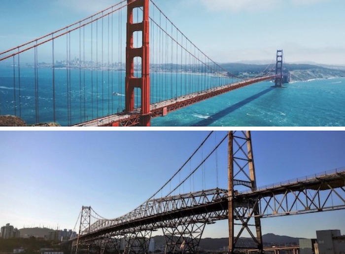pontes famosas em Santa Catarina e na Califórnia