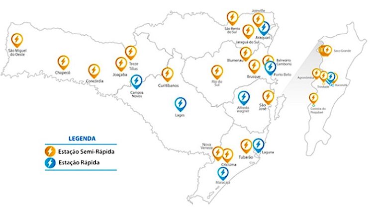 Programa da Celesc e do Governo do Estado em parceria com Fundação CERTI vai resultar em 10 novas estações para veículos elétricos pelo estado.